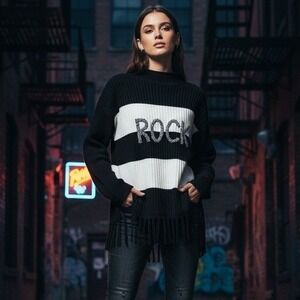 Gabby Isabella Sweater Women's Size XS ROCK Turtleneck Tassel‎ Fringe Colorblock